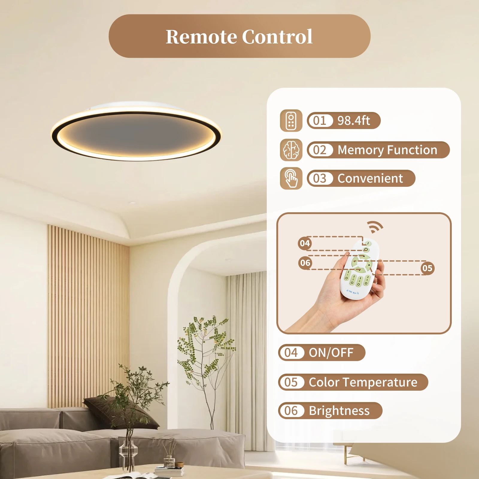 LOYALHEARTD 22'' Modern Dimmable Flush Mount Ceiling Light Fixture Kitchen Bedroom LED Pendent Lamp & Remote Control