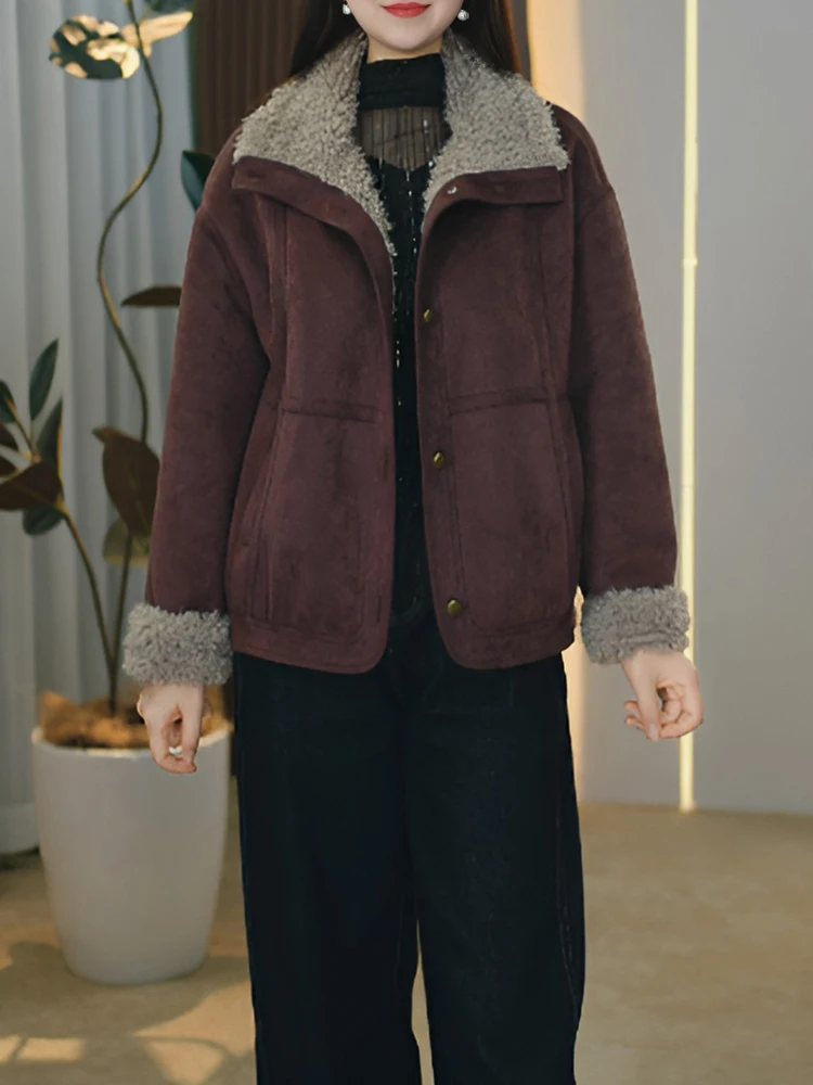 

Retro Style Fleece Lined Thickened Outerwear Women's Casual Loose Winter Coat Warm Stylish Versatile New Arrival 2026