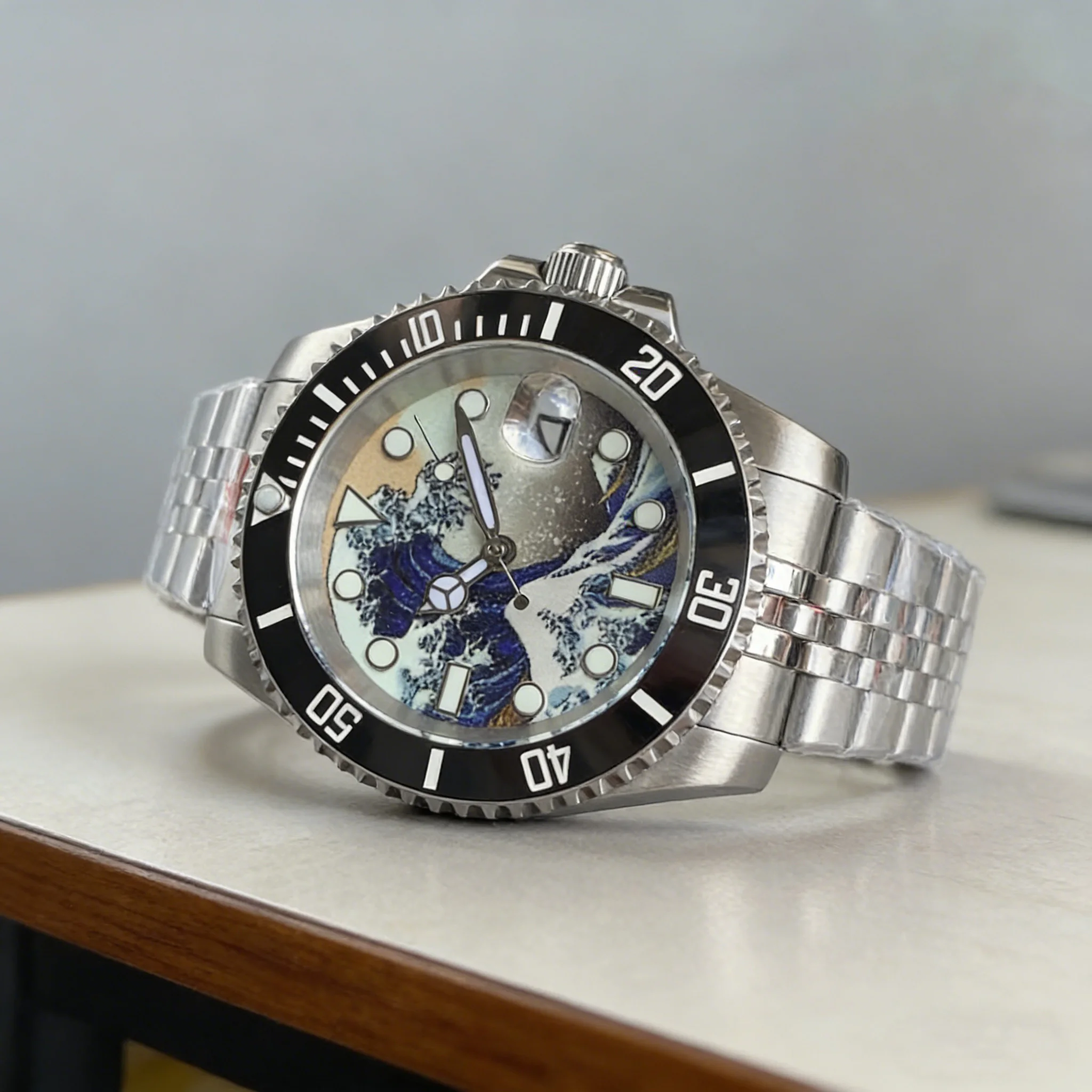Tandorio NH35A Automatic Watch for Men Diver Watches Full Lume Kanagawa Dial Sapphire 20BAR Waterproof 316L Solid Bracelet 40mm