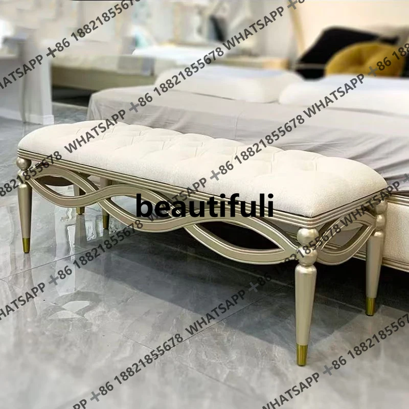 

American style bedside stool bedroom solid wood soft bag bed entry against the wall shoe change bench fitting