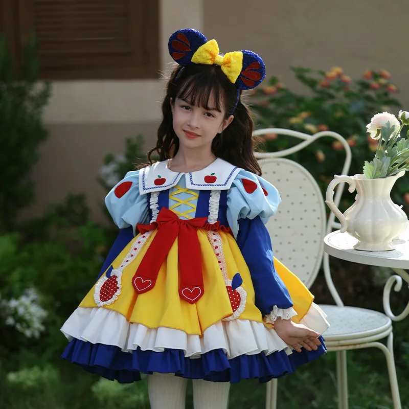 

Kids Snow White Lolita Dress Long Sleeve Cute Costume Girls Floral Lace Ceremonial Dress Toddler Princess Dress Birthday Gift