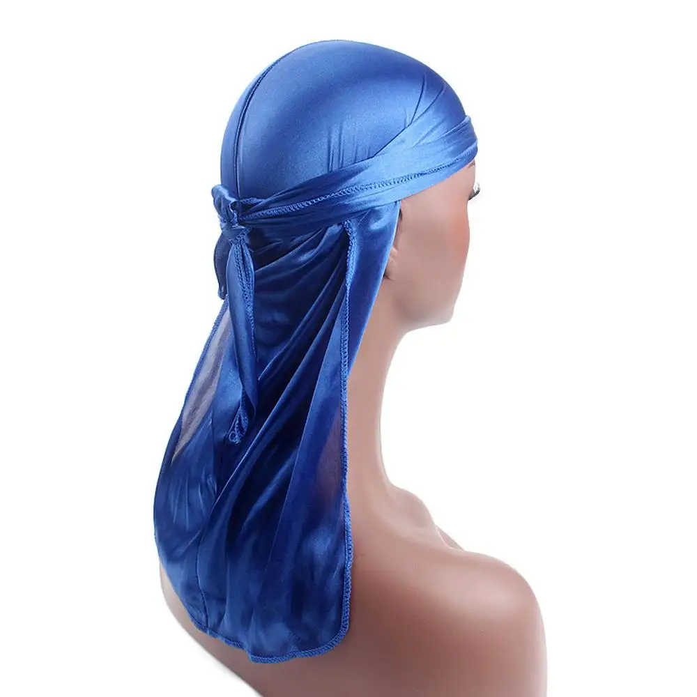 Fashion Pre-Tied Silk Durag Elastic Polyester Turban Hijab Adjustable Bandana Men Women