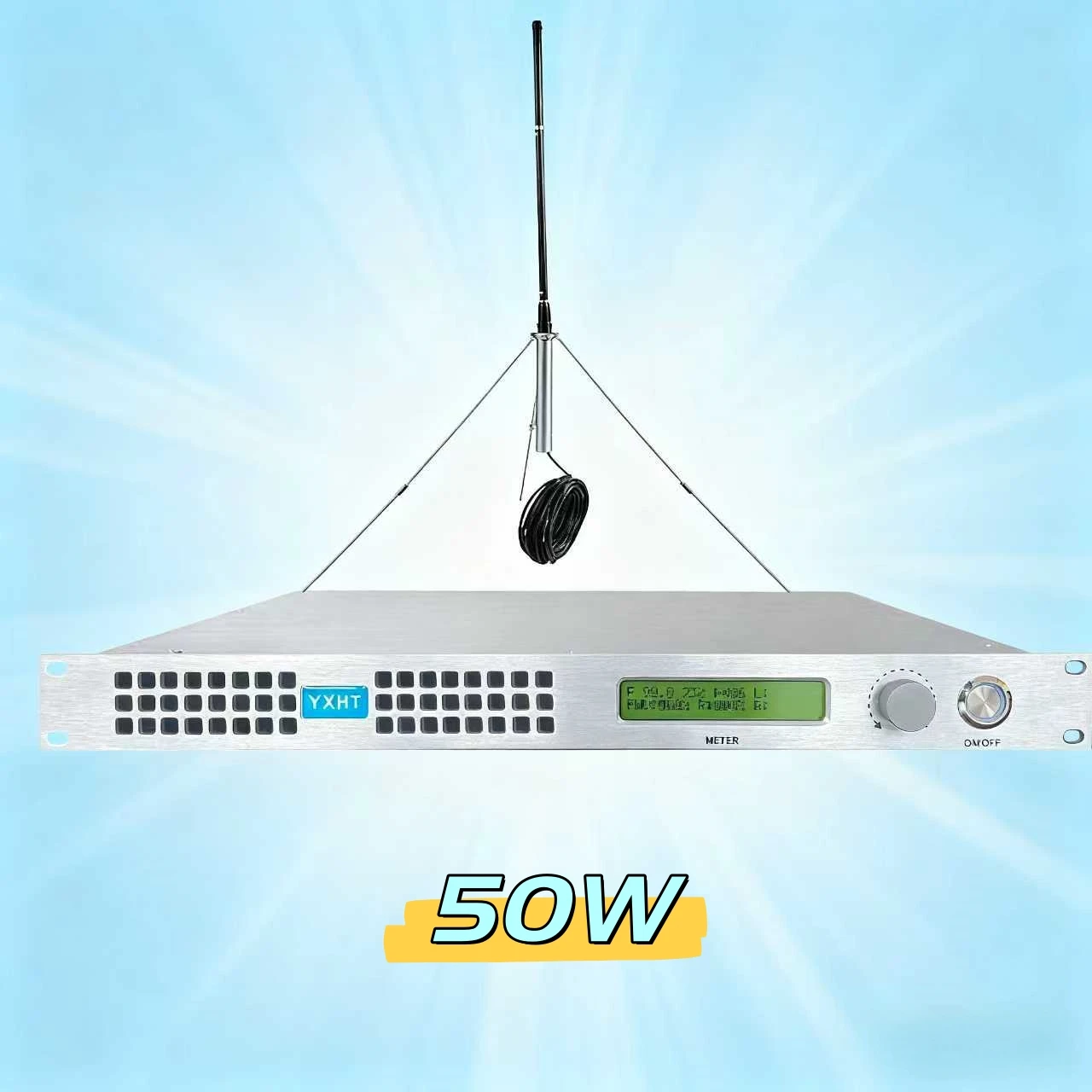 

110V/220V YXHT-50W FM Transmitter with Antenna/Cable, Energy-Efficient, Low Noise for Radio Broadcast, Campus, Shopping Mall