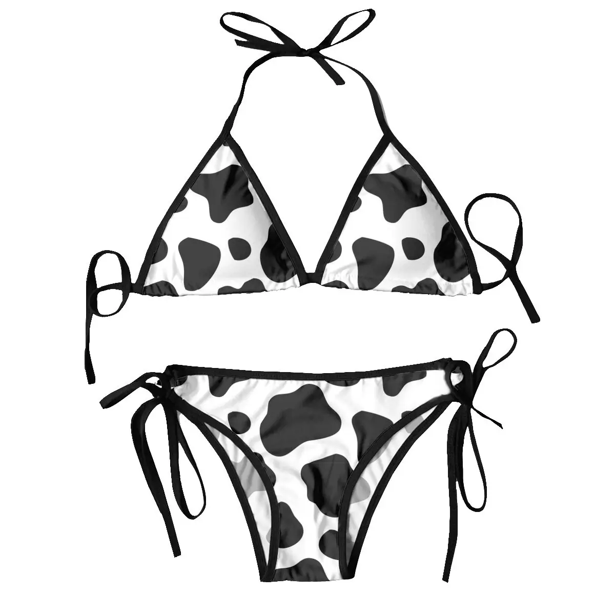 Sexy Bikini Women Swimsuit Push-up Two Piece Swimwear Black And White Cow Pattern Bathing Suit Beachwear Brazilian