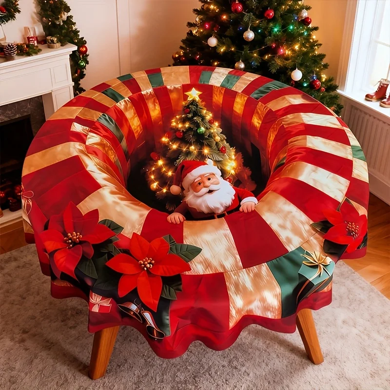 visual three-dimensional effect anti-splash tablecloth Santa tablecloth Round, decorative tablecloth Christmas holiday