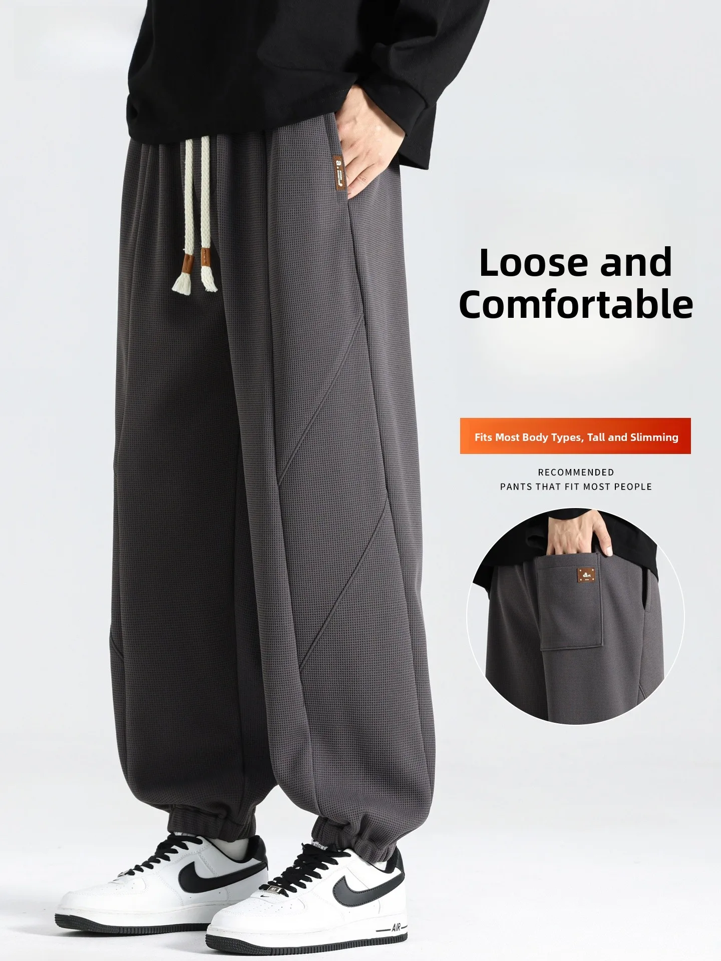 

Loose Men's Casual Pants Spring Autumn Sle Spor plus Size Teenager Fat Jeans Harajuku Waist Elastic Cuffed Color