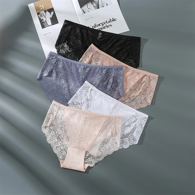 

3pcs Women's lace sexy triangle underwear breathable slim fit Women panties fashionable comfortable three-dimensional buttocks