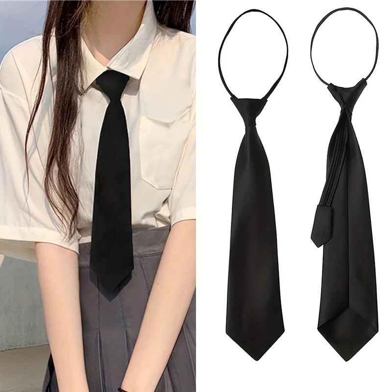 Cravatta sottile nera convertibile unisex con clip; Perfetto per uomini, donne in uniforme o abiti