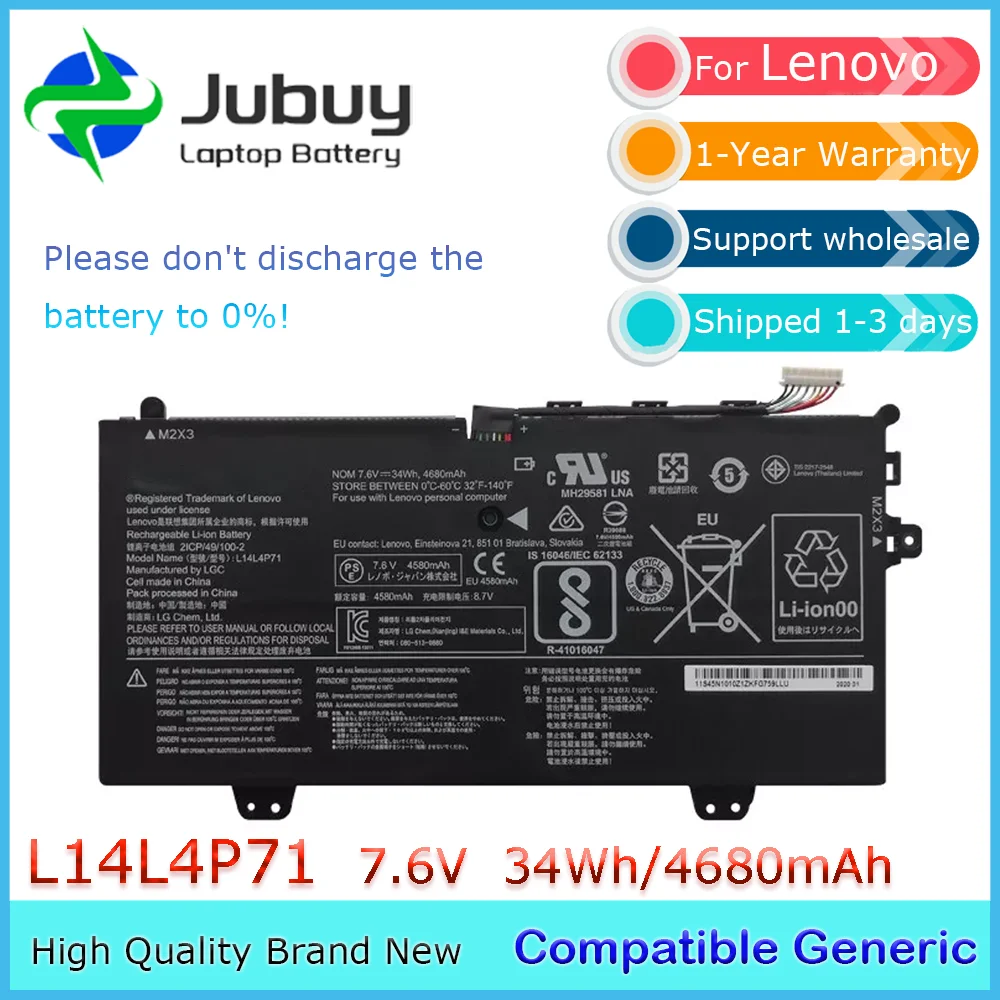 L14L4P71 7.6V 34Wh Original Laptop Battery for Lenovo Yoga Convertible 11-5Y10 700-11ISK 3 11 L14L4P72 L14M4P71