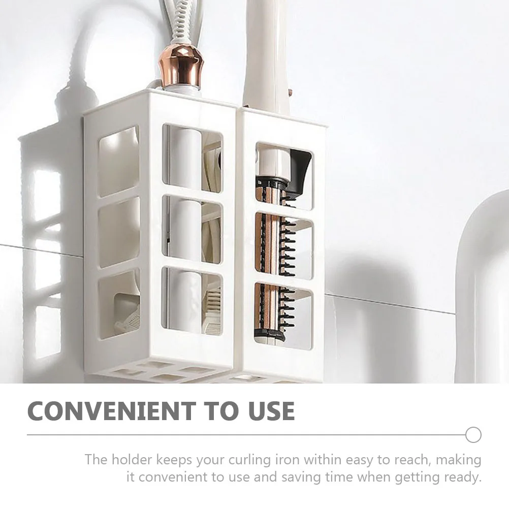 

2pcs Curling Iron Storage Box Plastic Hair Dryer Wall Mount Holders Organizer Tools Miss Bathroom Space Saving