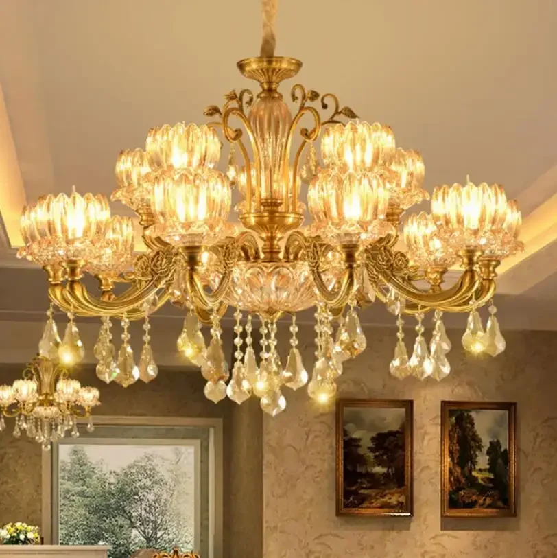 Luxurious European living room crystal chandelier retro restaurant home atmospheric lighting creative