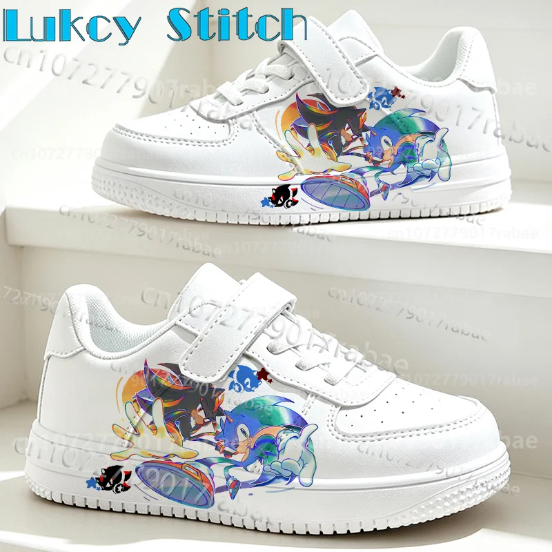 S-Sonics Cartoon Print Toddler School Daily Footwear for Boys Girls Kids White Casual Sneakers Breathable Flat Walking Shoes
