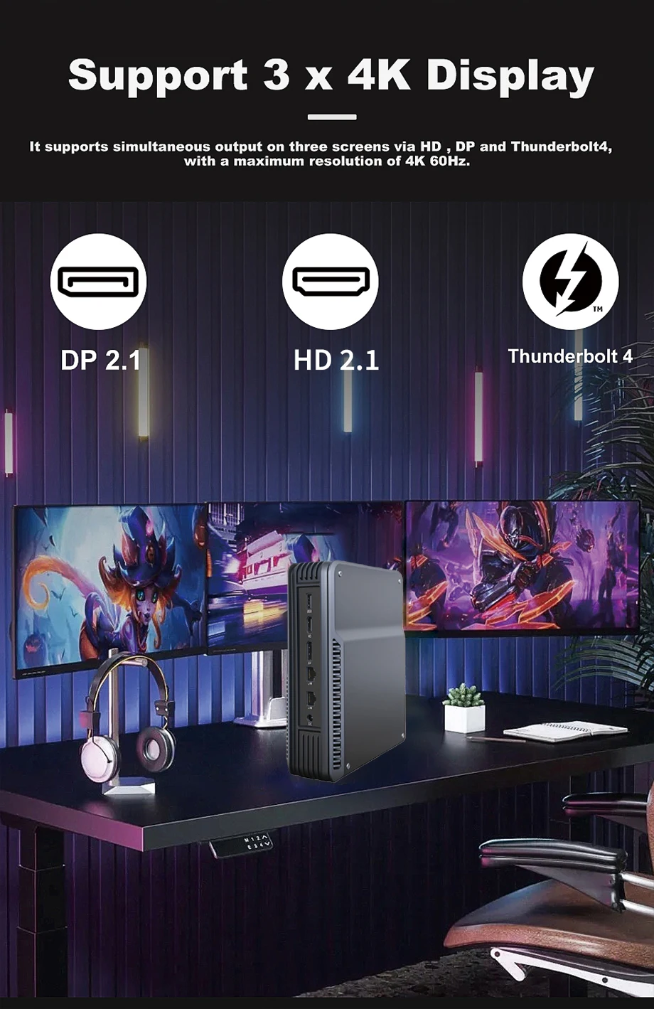 Intel Core Ultra 9 285H Office AI Mini PC Arc Graphics DDR5 2x2.5G Lan HD DP Thunderbolt4 Computer desktop per giochi e design