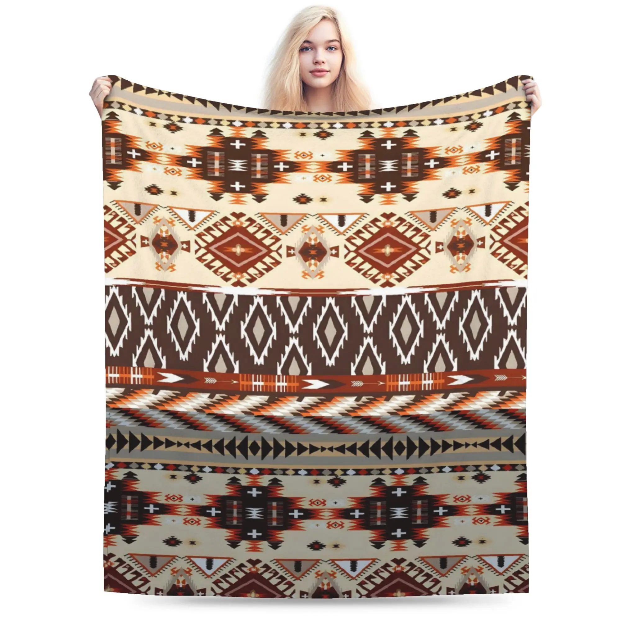 Southwestern Aztec Tribal Blanket Fleece  Cozy Ultra-Soft Throw Blankets for Bed Bedding Throws