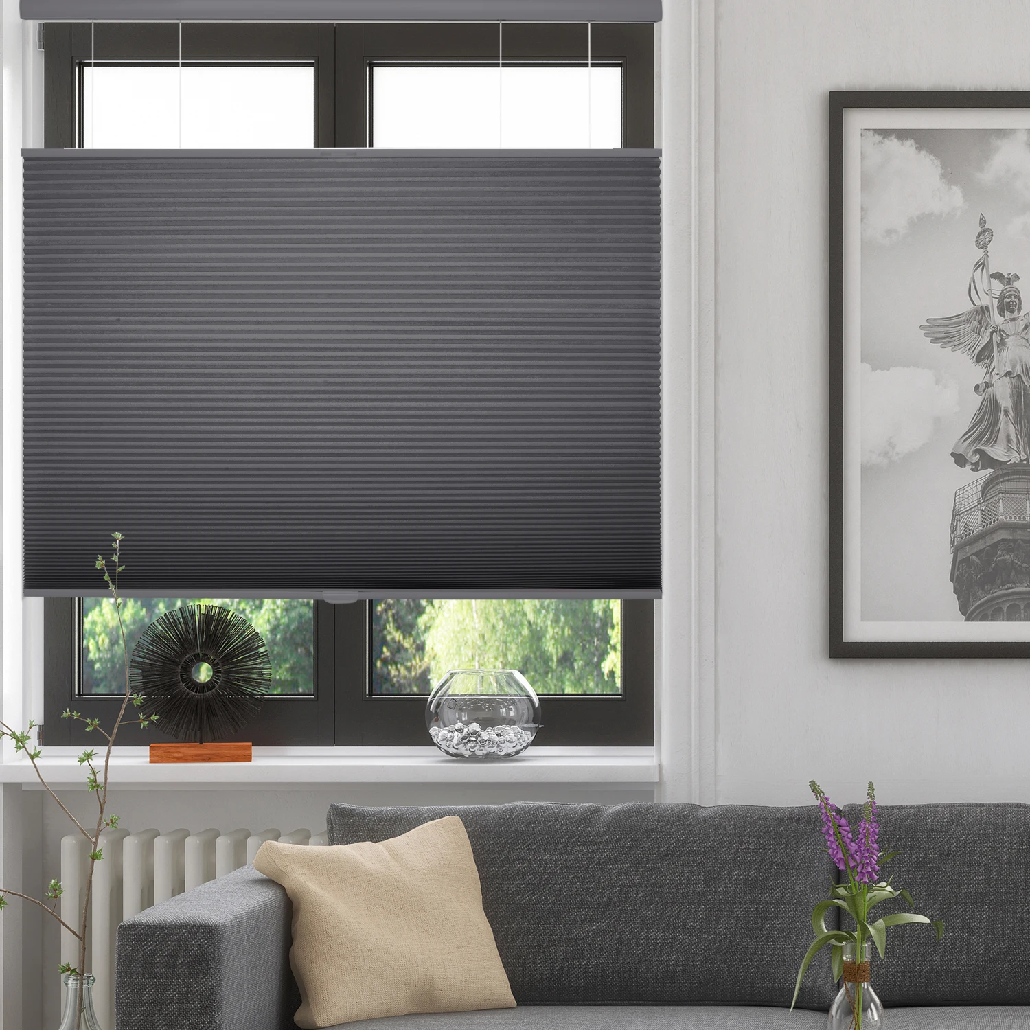 Manual Top-Down Bottom-Up Blackout Cellular Shades, No-Drill Option Available