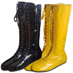 Hulk Hogan Wrestling Boots Yellow Black Pro Lace Up Boots Motorcycle Costume Footwear Mens Sports Performance