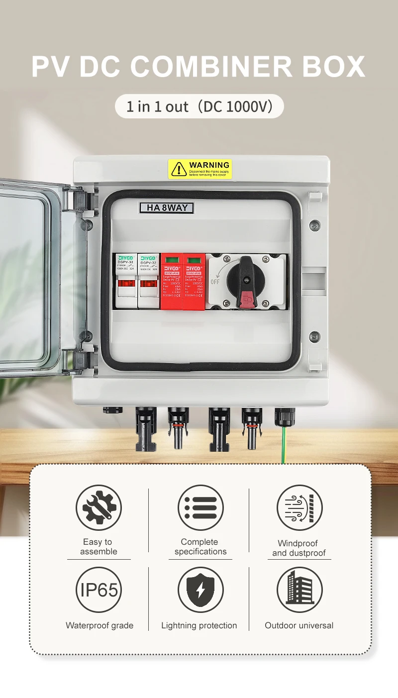 DC 1000V 1 Eingang 1 Ausgang Solar Photovoltaik PV Combiner Box mit Überspannungs- und Blitzschutz DC-Sicherung MCB SPD Wasserdichte Box IP65 – Detail 1