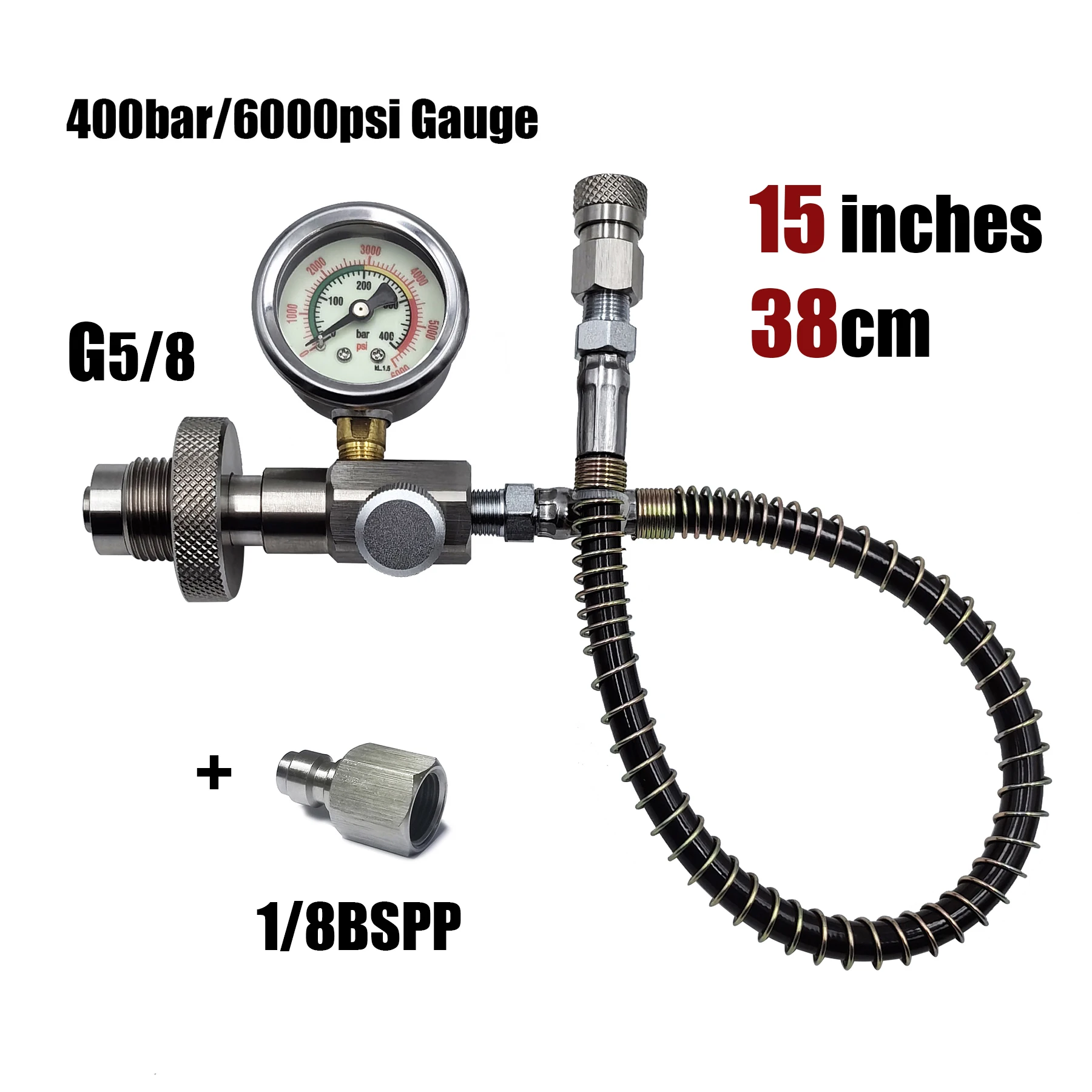 HP Filling Station Chargeing Adapter DIN Connector HPA Scuba Diving Hose 6000psi/400bar Gauge With Big Tank To Small Bottles