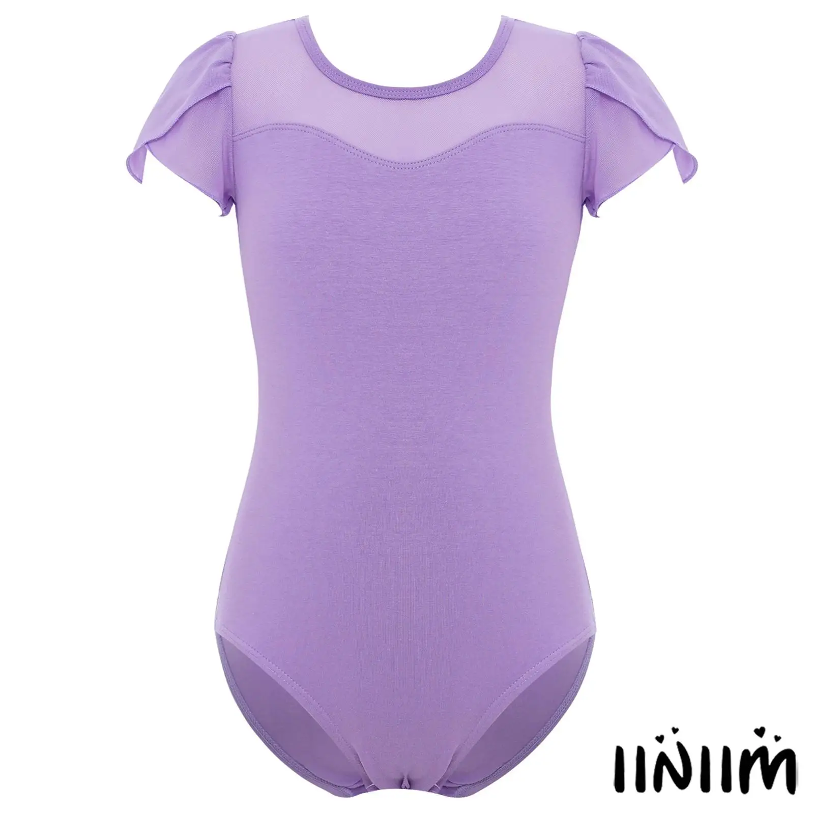 

Girls Ballet Leotard Petal Sleeves Keyhole Back Sheer Mesh Lyrical Dance Practice Costume for Recitals Contemporary Dancewear