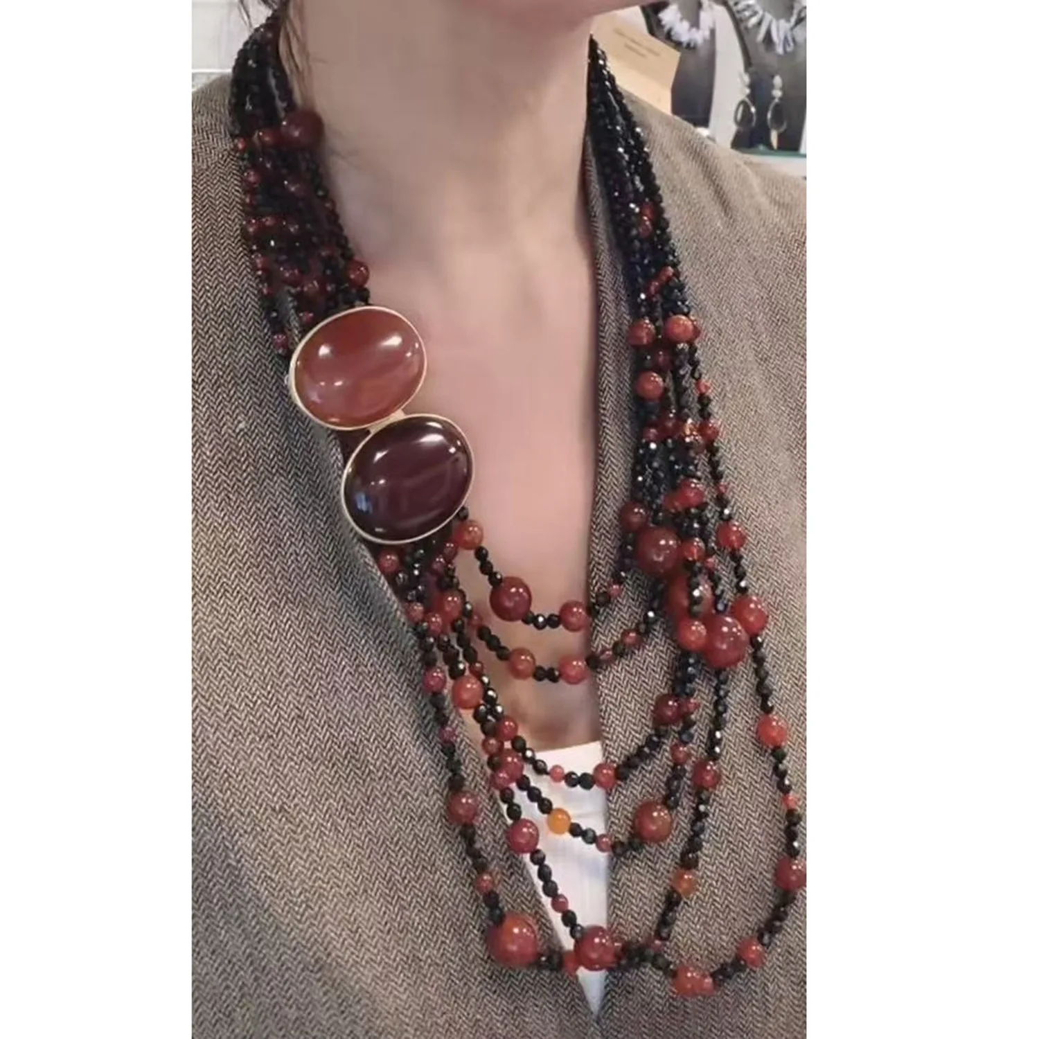 

Европейское и американское модное ожерелье из агата, простое и элегантное винтажное украшение-цепочка для женщин.