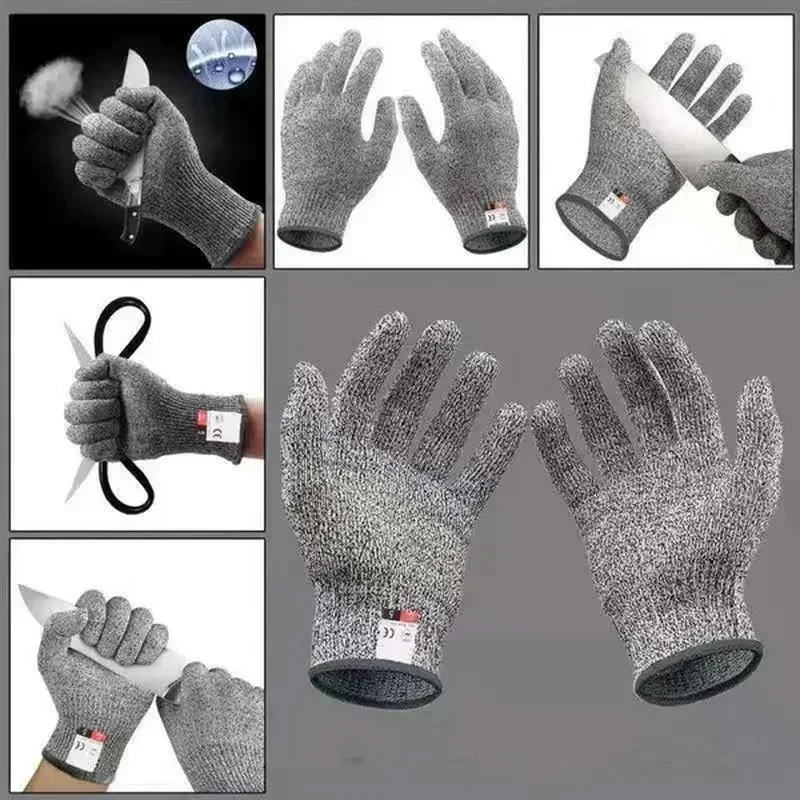 

3Pair Grade 5 Cut Resistant Gloves Kitchen HPPE Scratch Resistant Glass Cutting Safety Protection for Gardeners