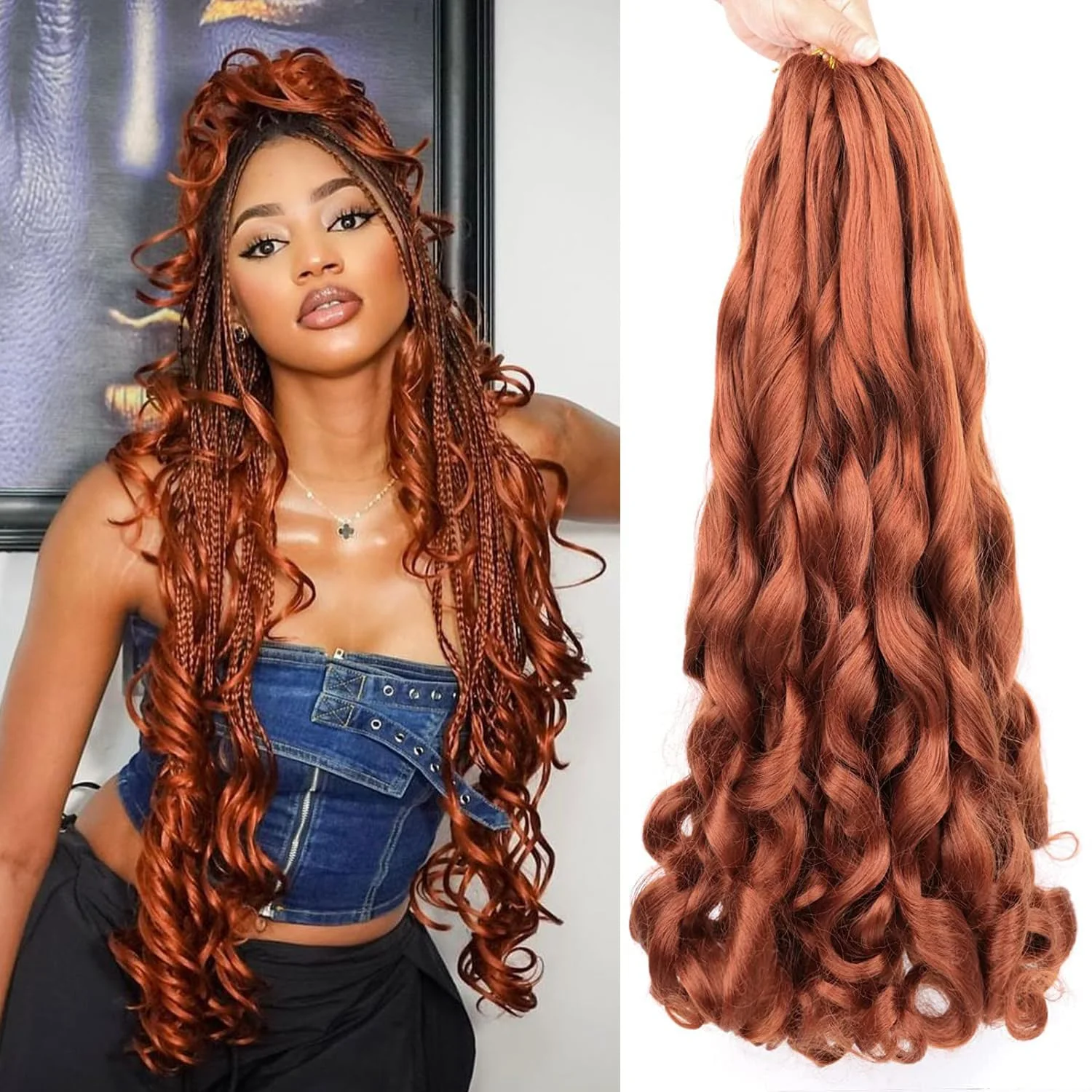 Rizos en espiral para mujer, extensiones de cabello trenzado, 24 pulgadas, trenzas francesas sintéticas, trenzas de ganchillo, cabello ondulado suelto preestirado