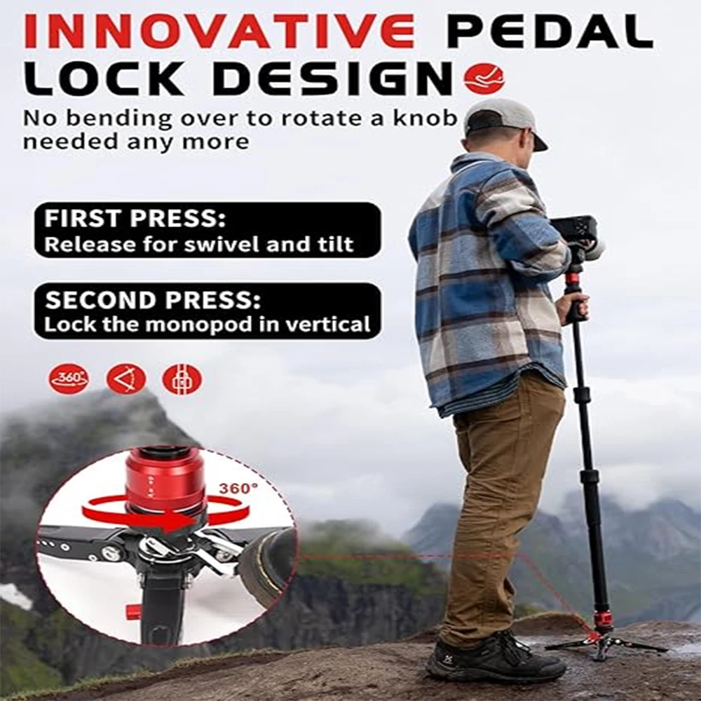 IFOOTAGE Cobra 3 Monopod A150S-Ⅲ, One-Touch Lifting Camera Monopod with Pedal, Aluminum Monopod Tripod Base, Payload 11lb/5KG