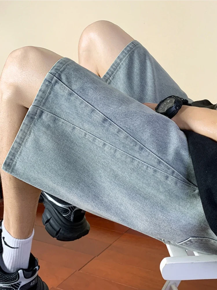 

Summer Thin New Casual Loose Jeans orts Men's Five-Point High Street Vintage Loose Fit Teenager Cotton Polyester Blend