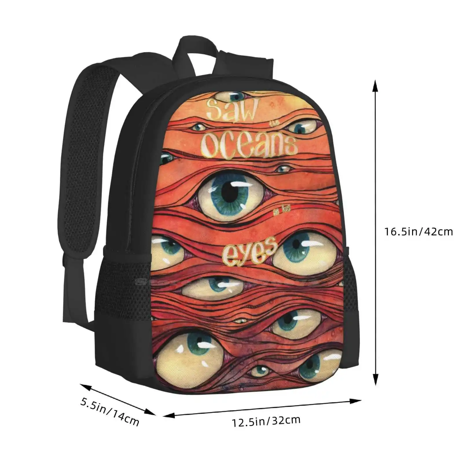 Oceans Of Eyes Backpack For Student School Laptop Travel Bag Eyes Psychedelic Watercolours Ink