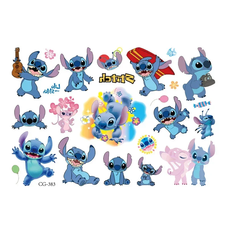 Pegatinas de tatuaje de Stitch para niños, pegatina de transferencia de agua de Anime de dibujos animados, decoración de fiesta de cumpleaños para