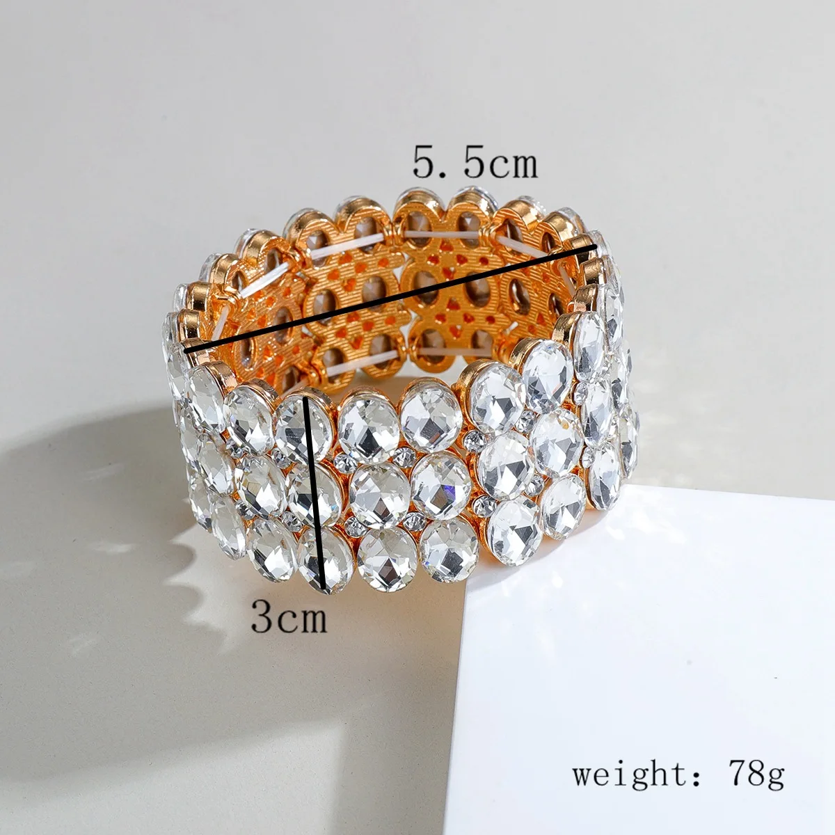 Europäisches und amerikanisches, auffälliges, geometrisches Armband mit Kristallen, breite Version, elastisches Armband für Damen, Hip-Hop-Accessoire. – Detail 5