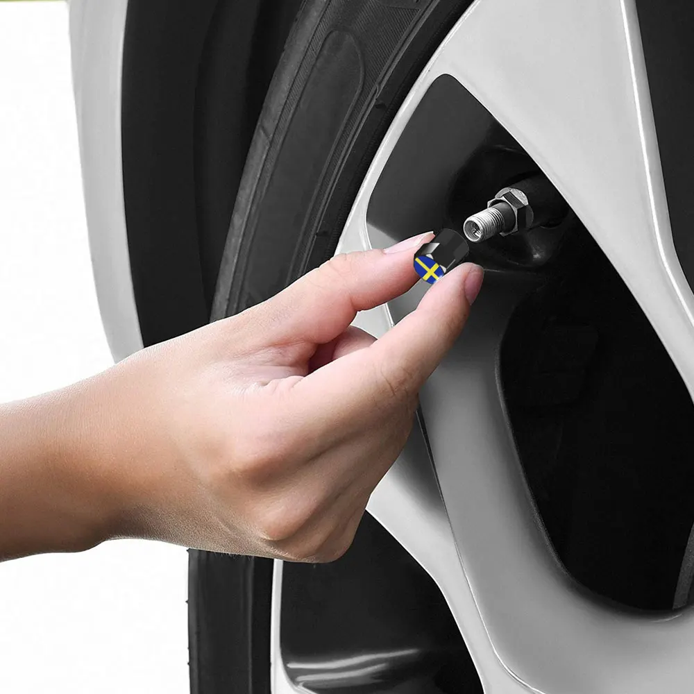 4pcs Car Styling Sweden Flag Emblem Wheel Tire Valves Tyre Air Caps Case Decoration Accessories for Volvo V70 XC60 S60 V60 V40