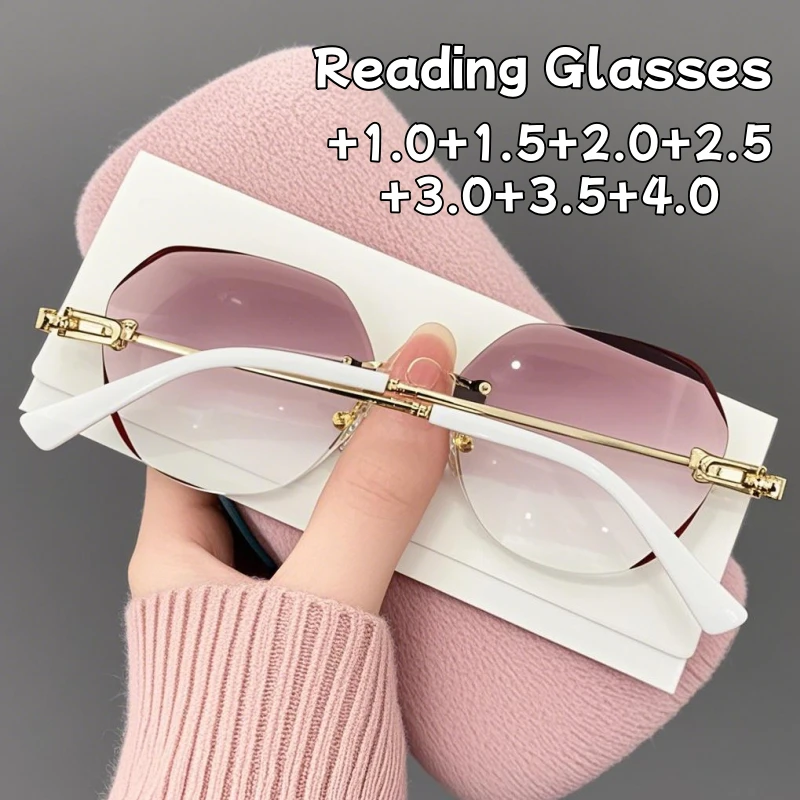 

Ultra-lightweight Rimless Polygonal Reading Glasses New Anti-blue Light High-definition Gradient Color Presbyopia Glasses