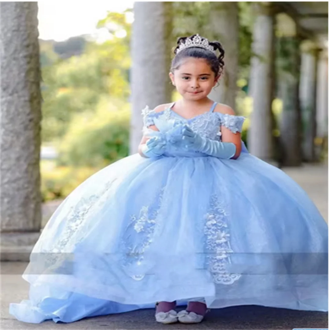 Robes à fleurs personnalisées pour filles, pour mariage, dentelle rose clair, vêtements de cérémonie pour enfants, dos nu, longueur au sol, robe Pegeant pour filles