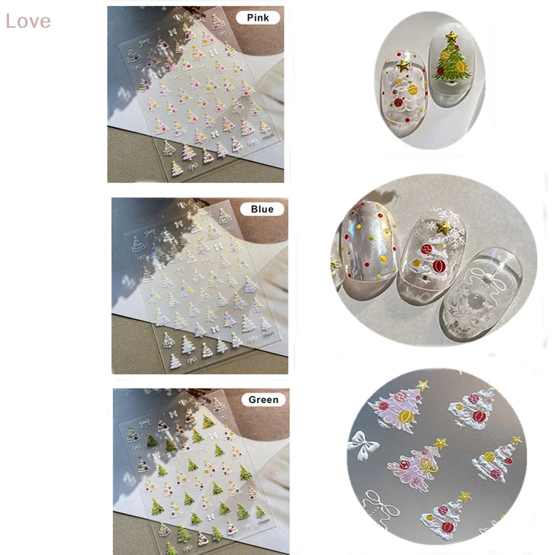 Autocollants pour ongles arbre de noël, décalcomanies auto-adhésives en relief pour manucure, breloques de fête de noël, ornements pour ongles, Design de Salon de bricolage