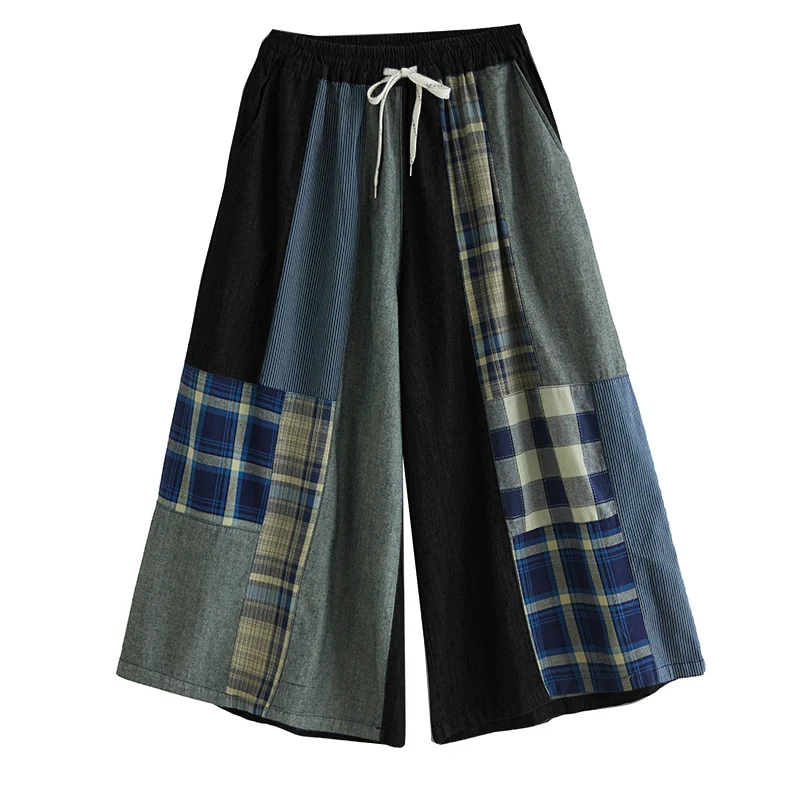 Women Japanese Harajuku Style Plaid Jeans Spring Summer New Loose Casual Versatile Fashion Niche Design Wide Leg Pants