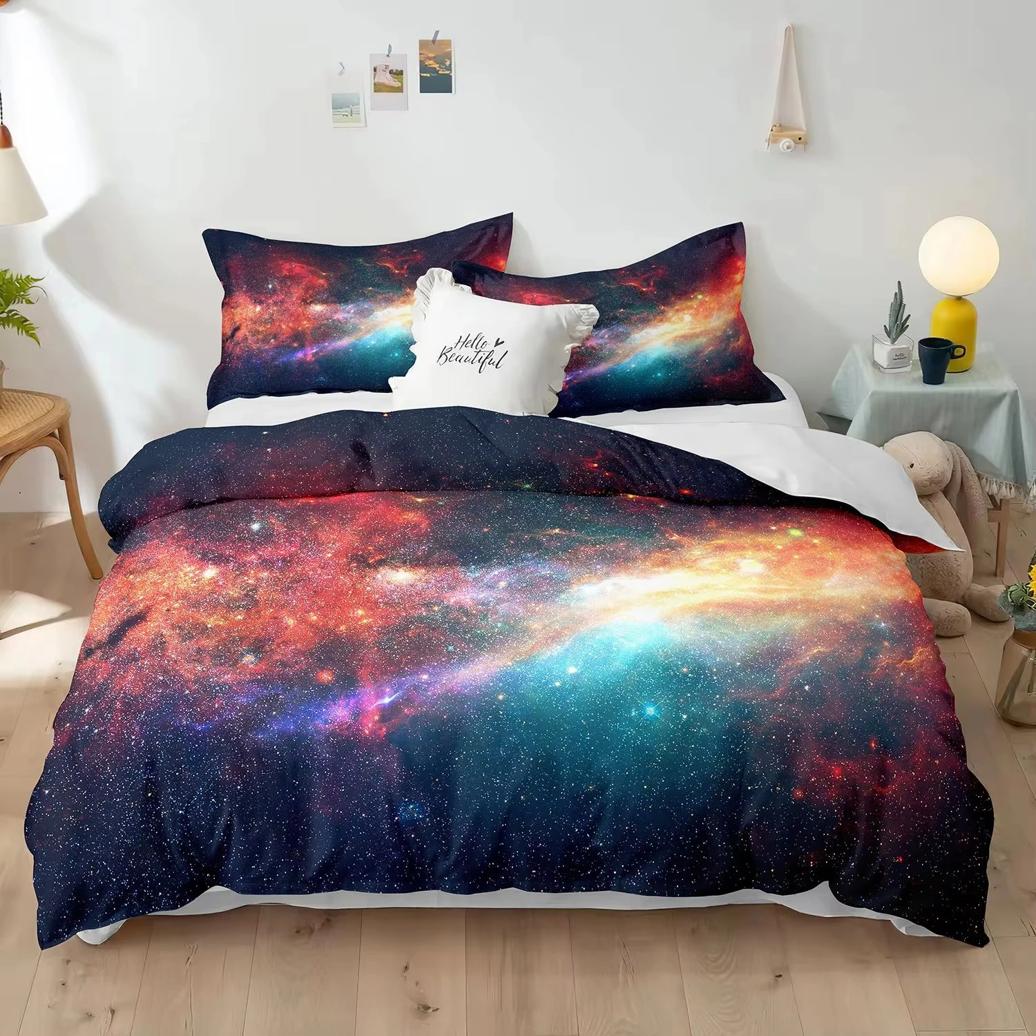 Galaxy Duvet Cover Set Single Queen Size for Girls Boys Teens Starry Sky Bedding Set Cosmos Comforter Cover with 2 Pillowcases