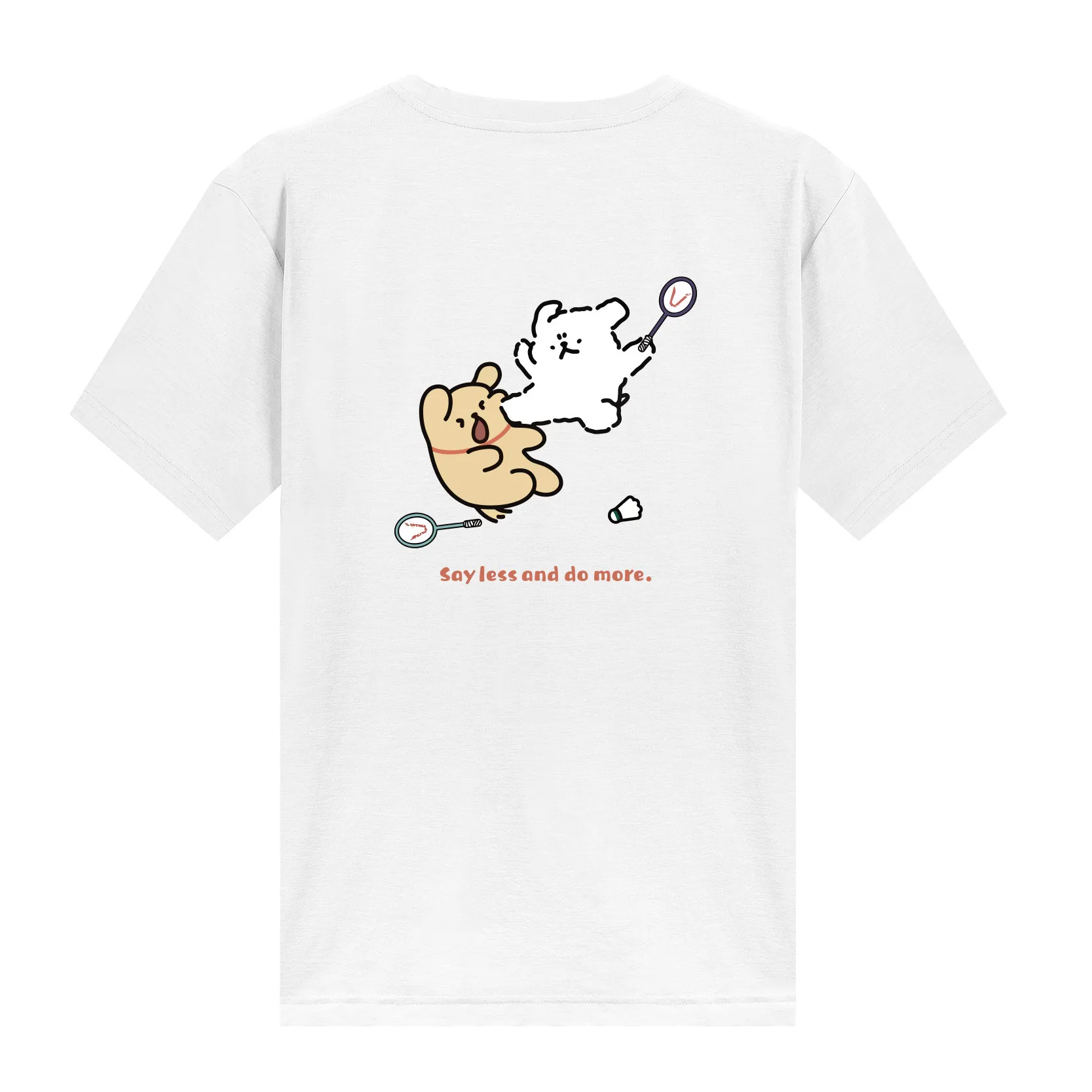 2026 Men’s Premium Cotton Crew Neck T-Shirt, Casual Streetwear with Cute Cartoon Bears Playing Badminton Graphic for Daily Wear