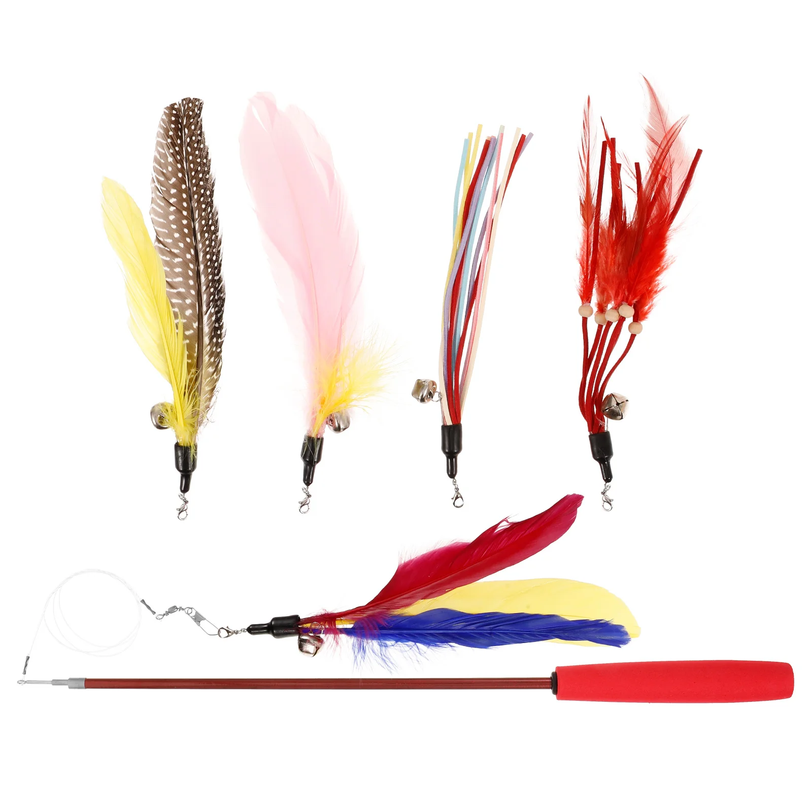 

6Pcs Cat Teaser Adjustable Wand Set Interactive Cat Teasing Kitten Play Exercise Supplies for Pets Kitten Teaser