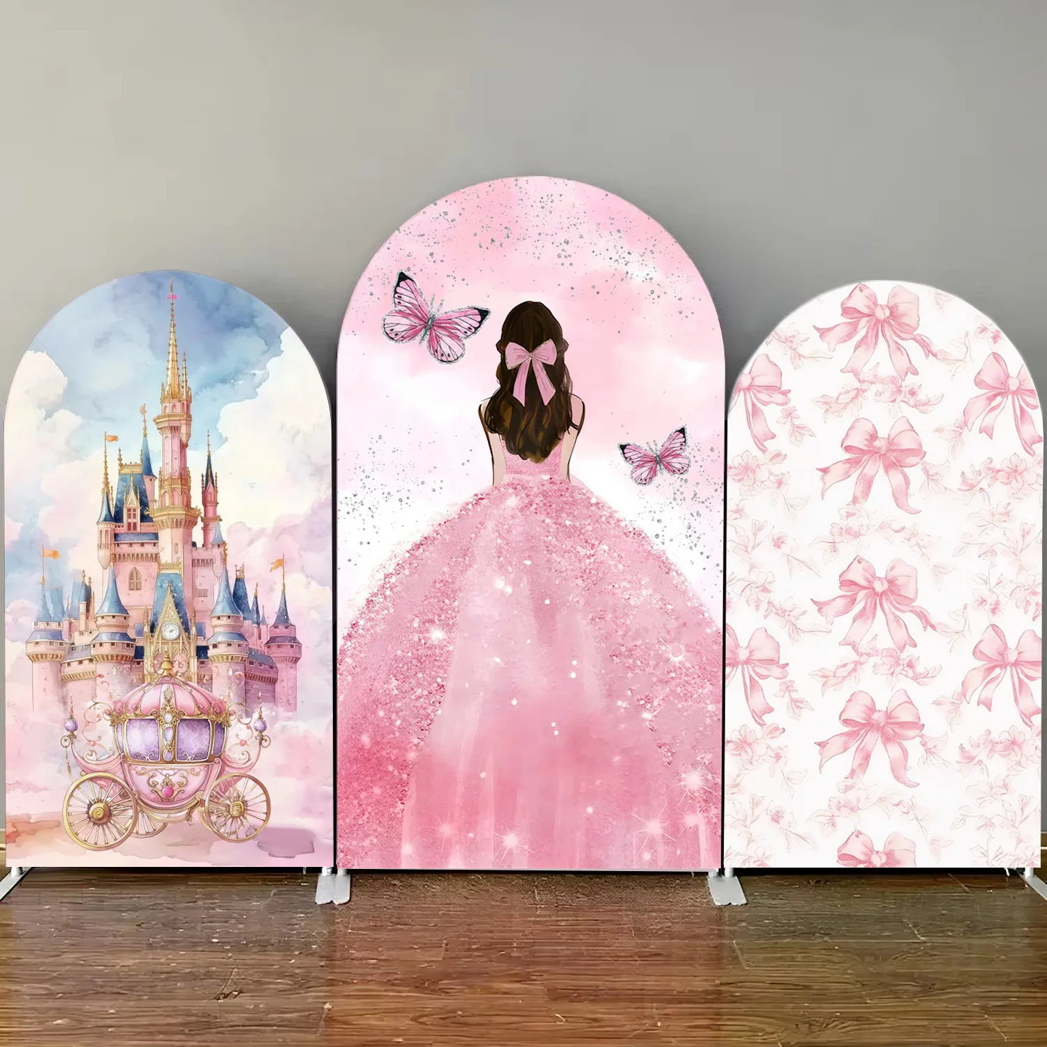 Girls Birthday Party Decoration Arch Backdorp Castle Princess Dress Flowers Baby Shower Decor Elastic Fabric Arched Background