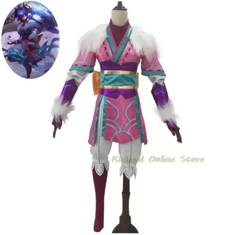 لعبة LOL Kindred الصيادين الأبدية روح زهر تأثيري حلي الأرجواني شعر مستعار أنيمي الجلد موحدة هالوين كرنفال حفلة البدلة