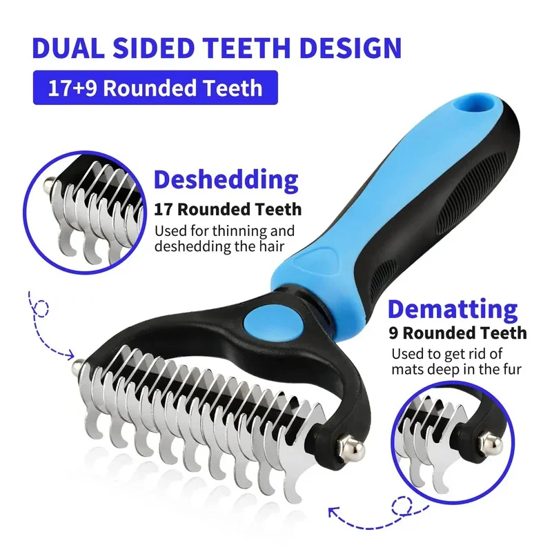 Professional Pet Grooming Deshedding Brush, Fur Knot Cutter Hair Remover Comb for Dog Cat Puppy Shedding Supplies
