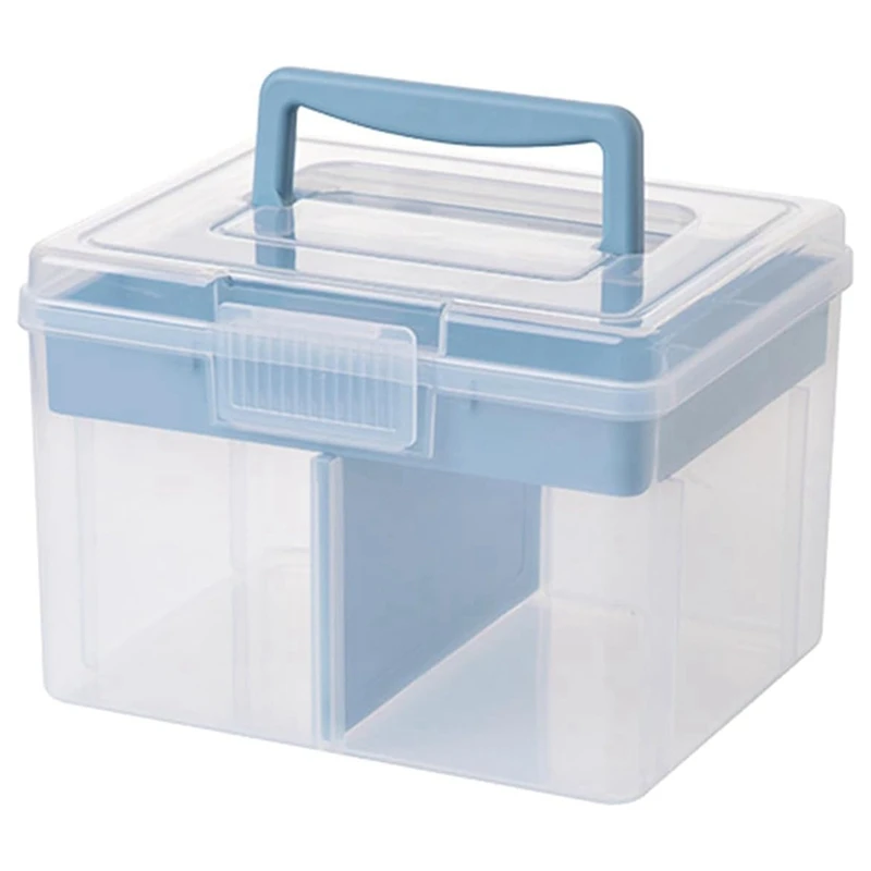 

Clear Craft Stackable Storage Box With Storage Tray Plastic Multipurpose Storage Container Portable Travel Case Easy To Use Blue