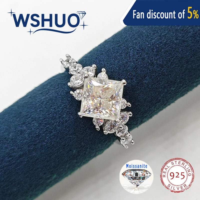 

WSHUO 2CT Princess Cut Full Moissanite Engagement Ring for Women S925 Sterling Silver Wedding Ring Band Luxury Jewelry with GRA