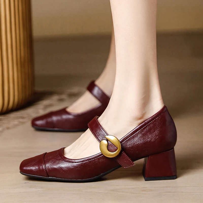

Square Toe Mary Jane Shoes Women High Heels Leather Shoes Elegant Pumps Autumn 2025 Chunky Shallow Dress Shoes Mujer Zapatillas