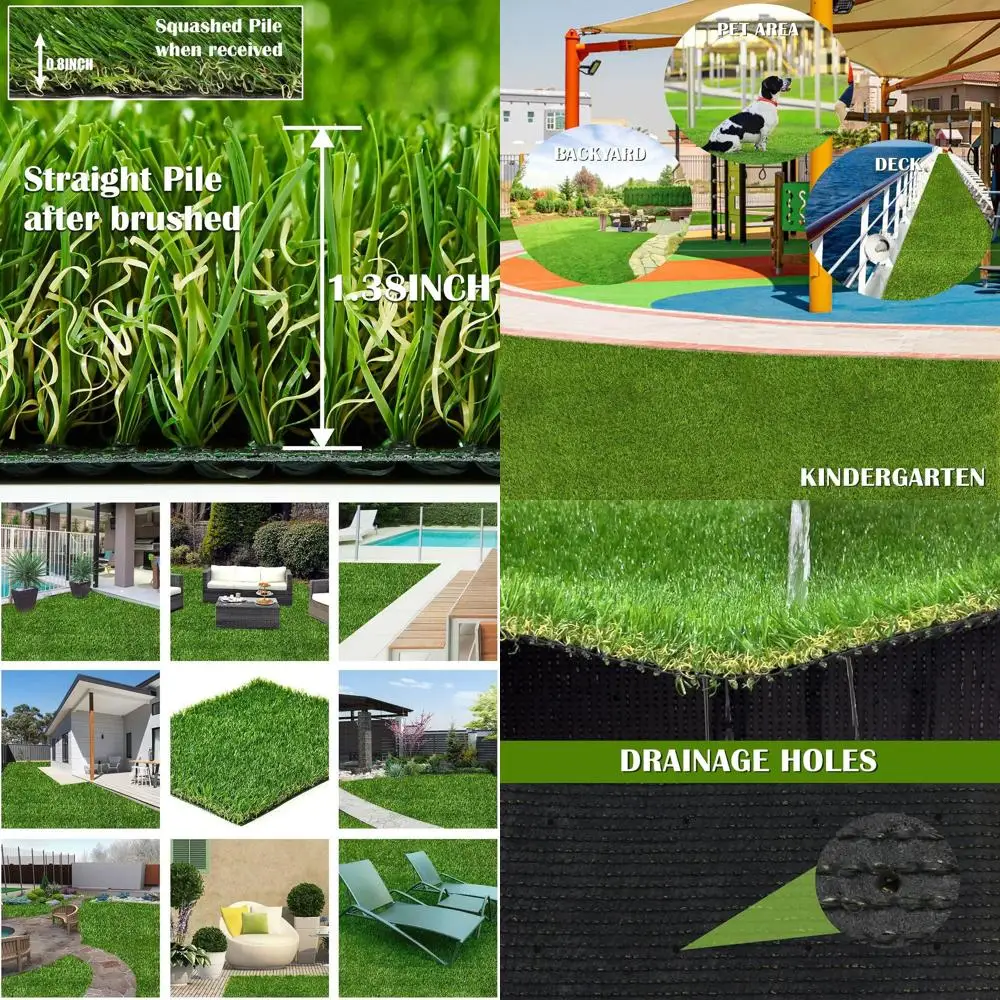

5ft x 16ft Synthetic Turf Mat with 4-Tone Realistic Look, Drainage Holes, and Rubber Backing for Indoor/Outdoor Use