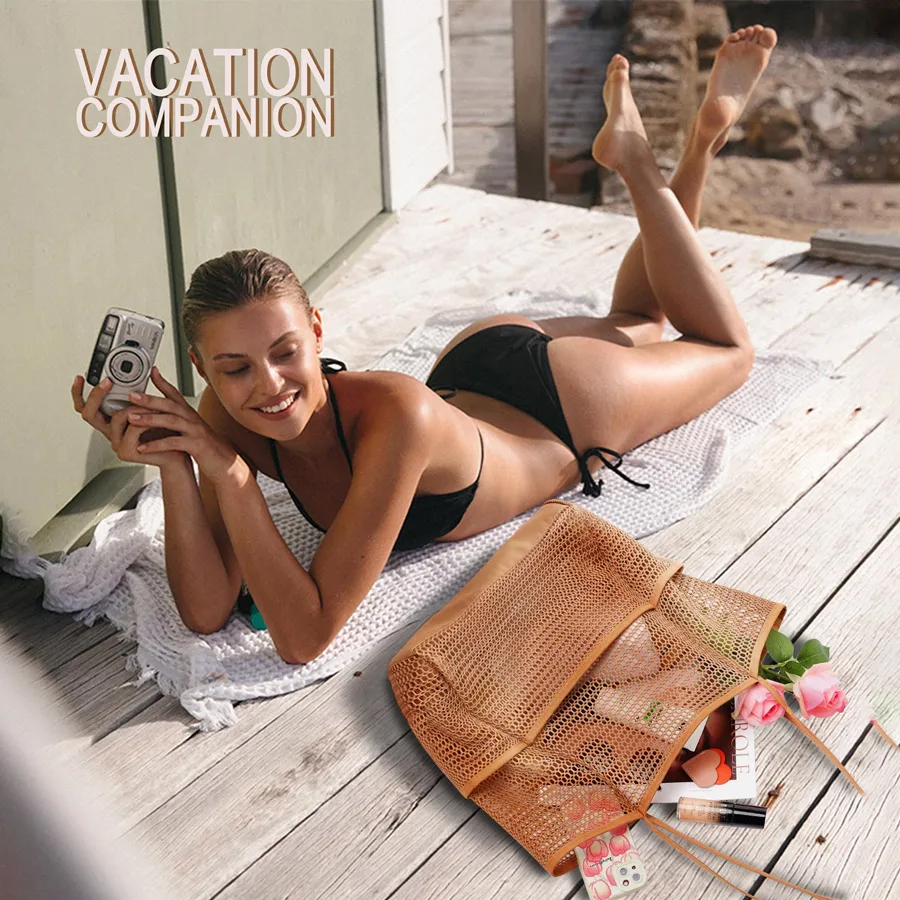 Beach Bag - Mesh Tote Bag Beach Vacation Clothes for Women Pool Bag for Travel Pool Family Cruise Essentials image 4