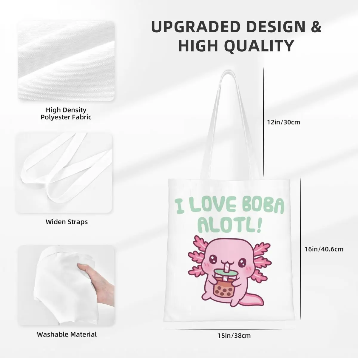 Niedlich axolotl ich liebe boba viel Leinwand Einkaufstasche trend ige große Kapazität Einkaufstasche für Unisex entzückende Axolotl Reisetaschen