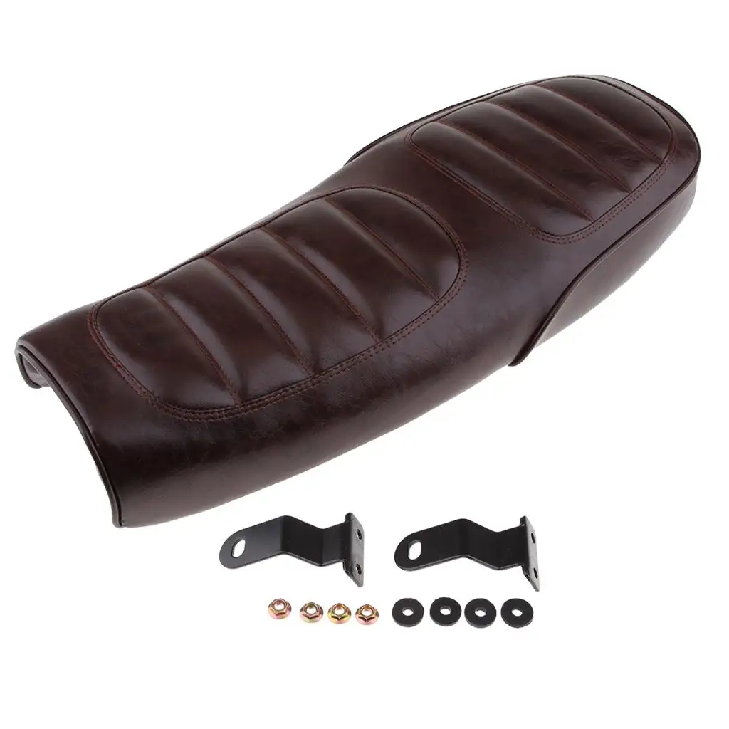 Durable 63cm Motorcycle Retro Seat Cafe Racer Vintage Seat Flat Brat Saddle Cushion Brown