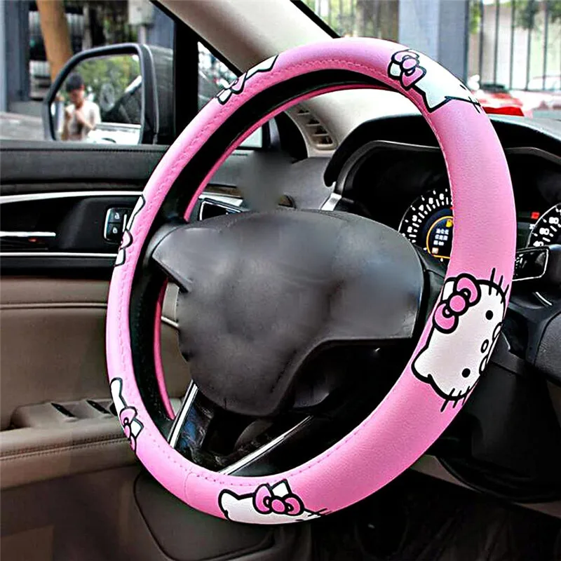 Hello Kitty Sanrio Car Accessories 15 Inch Universal Steering Wheel Cover Leather Durable Breathable Soft Snug Grip Protector